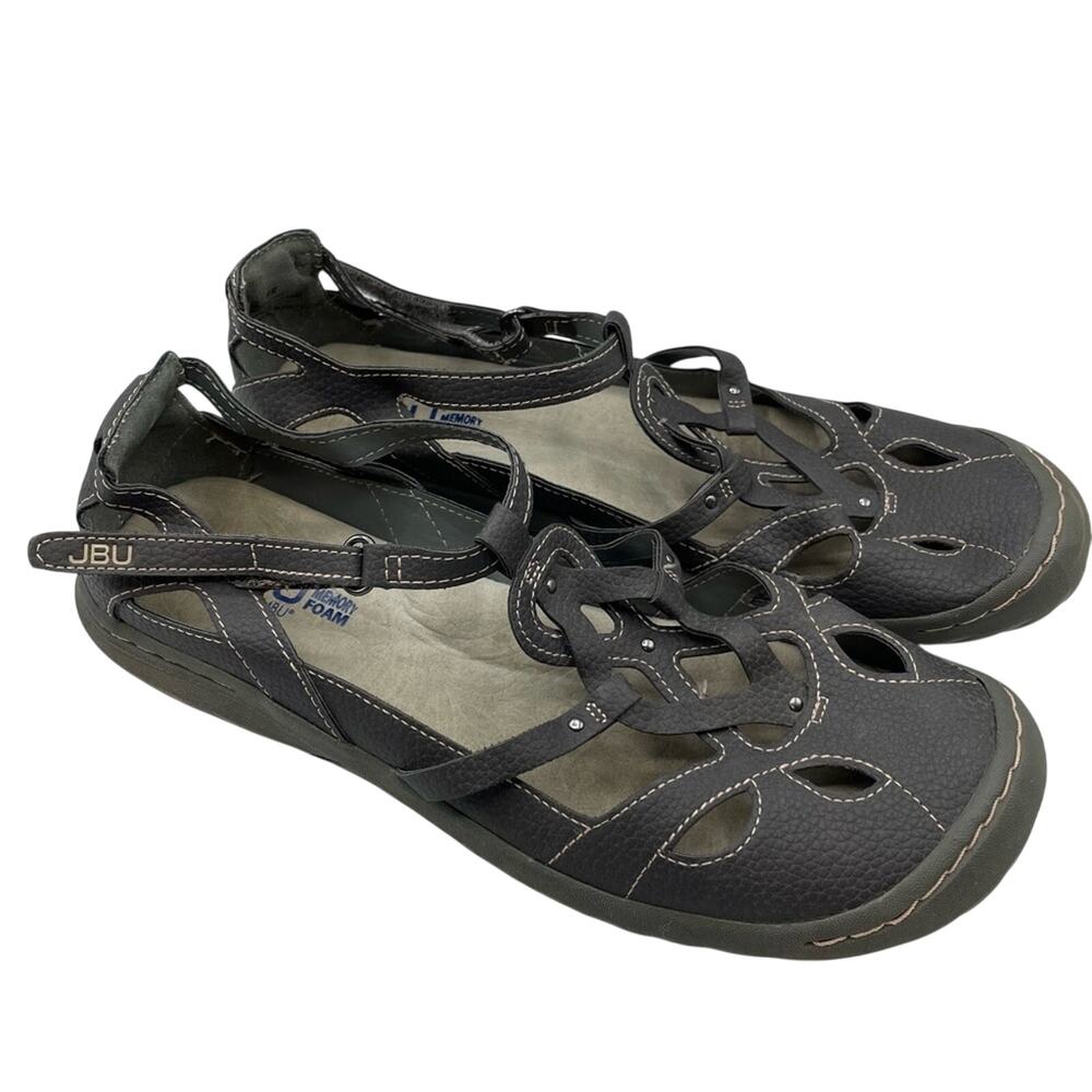 JBU by Jambo Grey Leather Strappy Comfort Sandals Womens 9 Outdoorsy Gorpcore